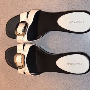 Calvin Klein Brand White Genuine Leather Wedge Sandals- 2 1/2 Inch Heels-New